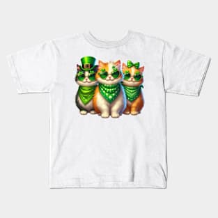 St Patricks Day Trio of Cats Kids T-Shirt